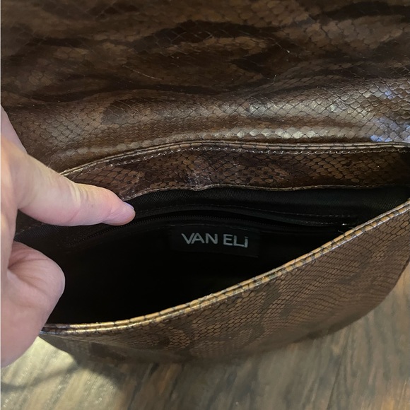 VanEli Brown Black Snake Animal Pattern Studded bow Shoulder Bag Purse - Picture 5 of 8